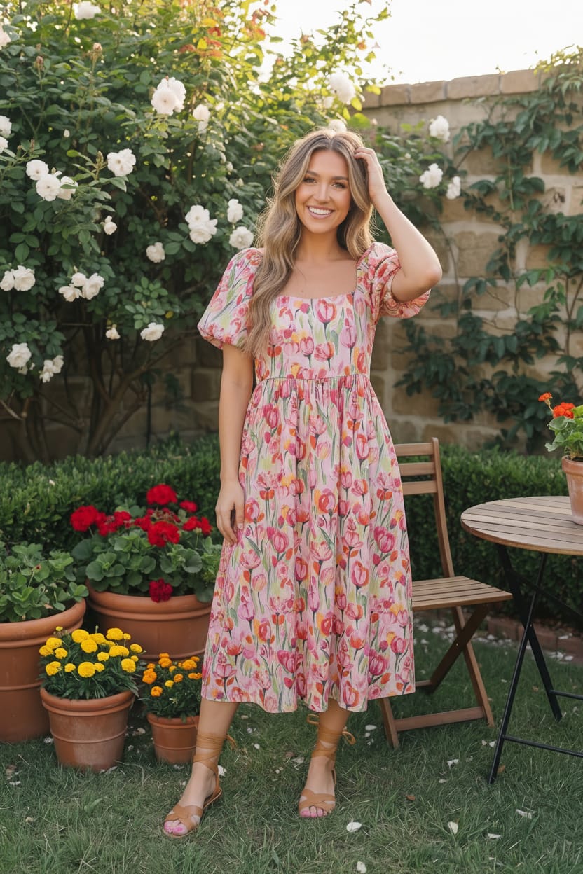 Bouquet of Tulips Pocketed Midi Dress – Authentically Radd