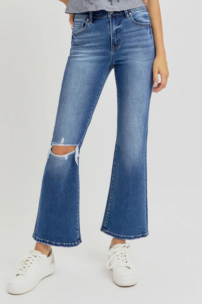 RISEN Full Size Distressed High Rise Crop Flare Jeans-Authentically Radd Women's Online Boutique in Endwell, New York