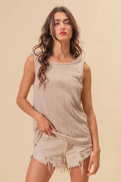 BiBi Textured Sweather Knit Twist Back Sleeveless Top-Authentically Radd Women's Online Boutique in Endwell, New York