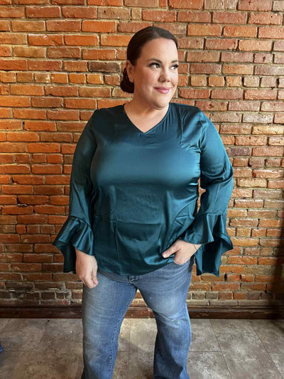 Teal Temptation Silk Feel Blouse-Authentically Radd Women's Online Boutique in Endwell, New York
