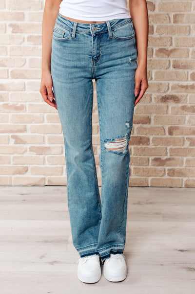 Isla Mid Rise Distressed Released Hem Bootcut Jeans-Womens-Authentically Radd Women's Online Boutique in Endwell, New York