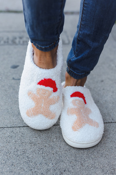 Holiday Gingerbread Man Print Fleece Slippers-2024 Blow-Out Sale-Authentically Radd Women's Online Boutique in Endwell, New York