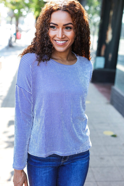 Hello Beautiful Blue Rib Dolman Cropped Sweater Top-Authentically Radd Women's Online Boutique in Endwell, New York