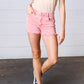 Ash Pink Denim Button Enclosure Frayed Hem Shorts-Authentically Radd Women's Online Boutique in Endwell, New York