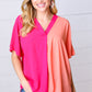 Peach & Magenta Color Block V Neck Crepe Top-Authentically Radd Women's Online Boutique in Endwell, New York