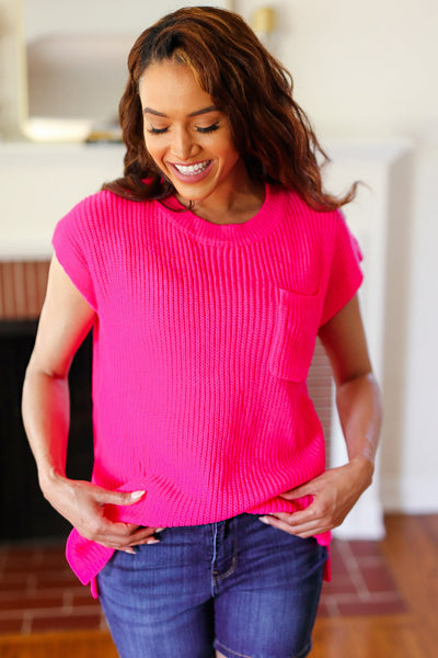 Best In Bold Hot Pink Dolman Ribbed Knit Sweater Top-Authentically Radd Women's Online Boutique in Endwell, New York