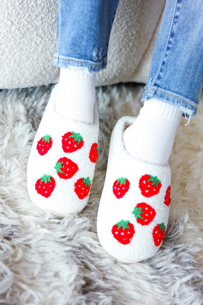 Strawberry Print Fleece Slippers-Authentically Radd Women's Online Boutique in Endwell, New York