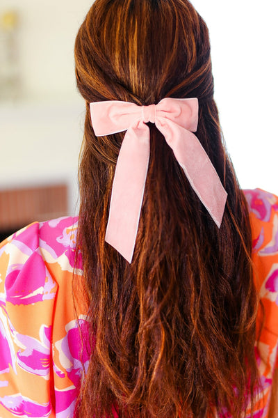 Soft Pink Velvet Barrette Clip Bow-2024 Summer Blow Out Sale-Authentically Radd Women's Online Boutique in Endwell, New York