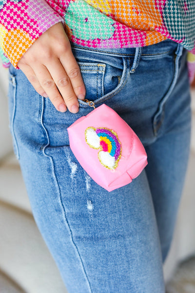 Bubblegum Pink Rainbow Patch Coin Purse Keychain-Authentically Radd Women's Online Boutique in Endwell, New York