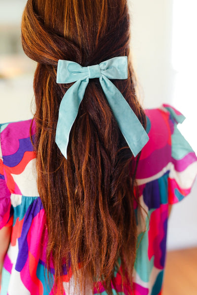 Baby Blue Velvet Barrette Clip Bow-Authentically Radd Women's Online Boutique in Endwell, New York