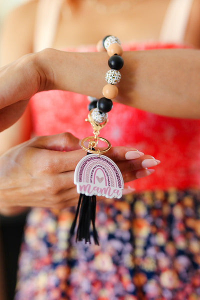 Black & Tan "Mama" Bauble Wristlet Tassel Keychain-Authentically Radd Women's Online Boutique in Endwell, New York