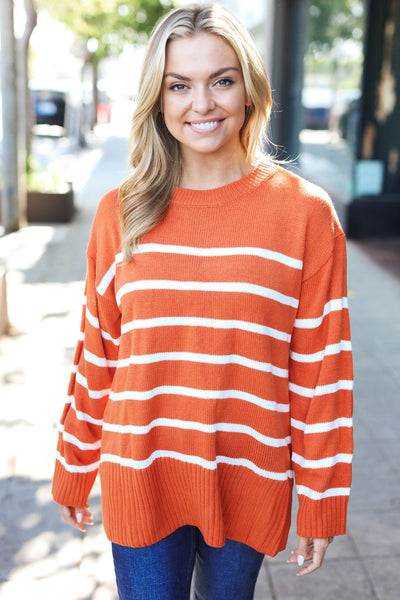 Stand Out Rust Striped Oversized Knit Sweater-Authentically Radd Women's Online Boutique in Endwell, New York