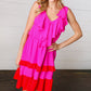 Fuchsia Ruffle V Neck Crepe Tiered Midi Dress-Authentically Radd Women's Online Boutique in Endwell, New York