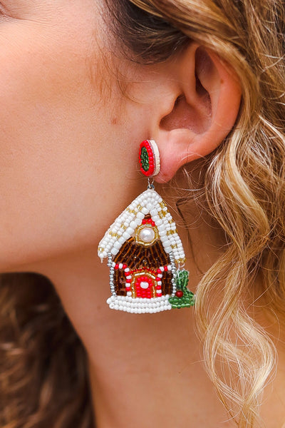 Gingerbread House Beaded Dangle Earrings-Authentically Radd Women's Online Boutique in Endwell, New York