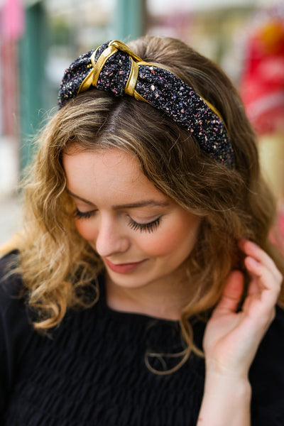 Black & Gold Glitter Top Knot Headband-Authentically Radd Women's Online Boutique in Endwell, New York