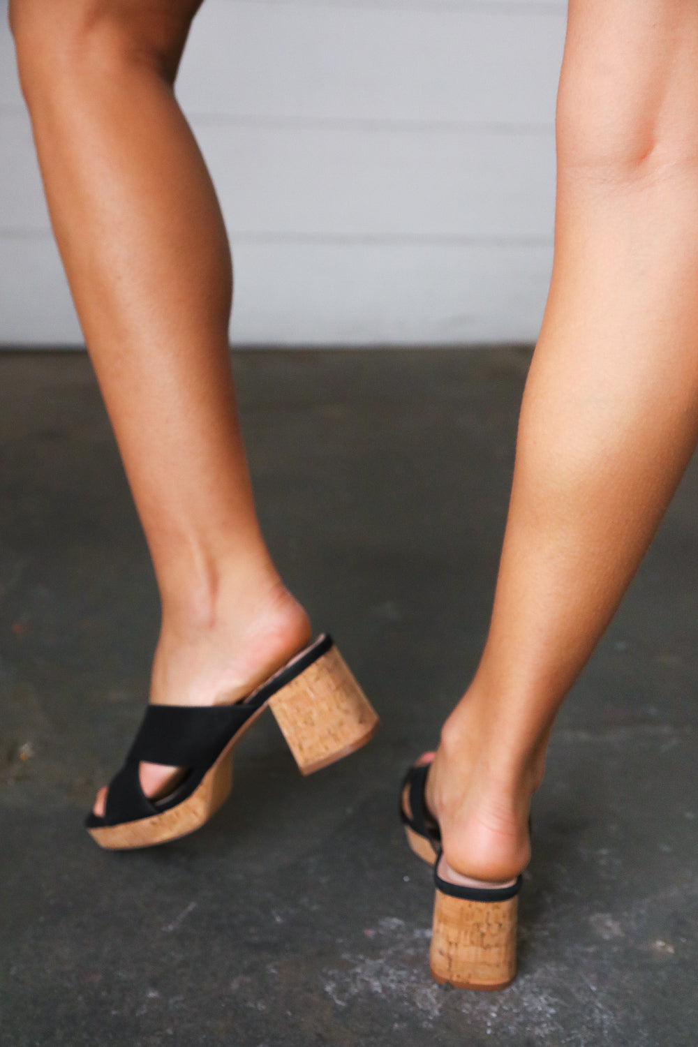 Black Chandra Faux Leather Cork Platform Sandals-Authentically Radd Women's Online Boutique in Endwell, New York