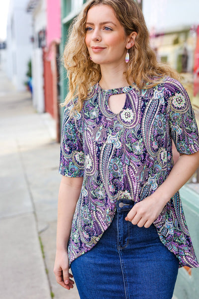 Navy Floral Paisley Front Keyhole Tunic Top-Authentically Radd Women's Online Boutique in Endwell, New York