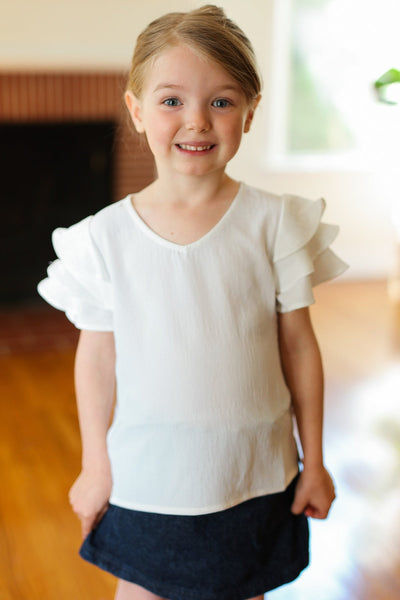 Kids Lovable Linen Feel V Neck Ruffle Sleeve Top-2024 Blow-Out Sale-Authentically Radd Women's Online Boutique in Endwell, New York