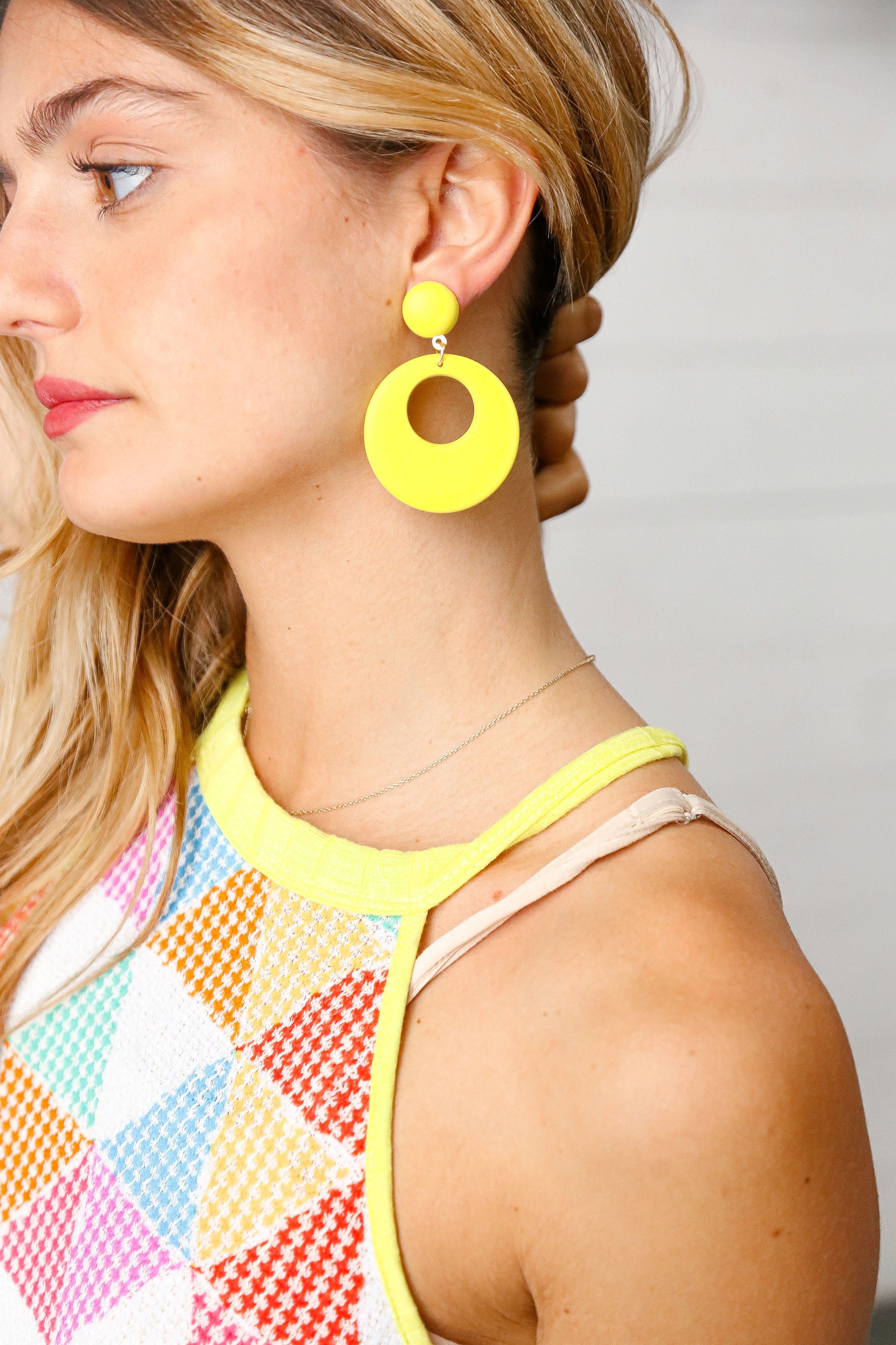 Lemon Retro Open Circle Resin Dangle Earrings-Authentically Radd Women's Online Boutique in Endwell, New York