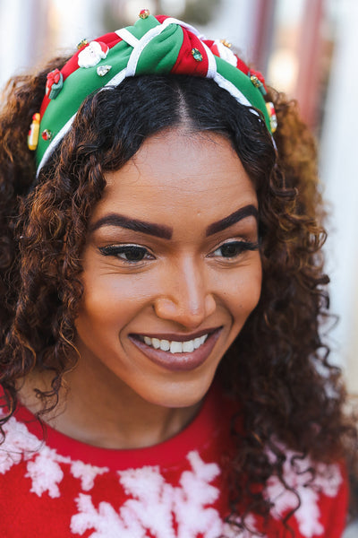 Santa Present Charms & Rhinestone Top Knot Holiday Headband-2024 Blow-Out Sale-Authentically Radd Women's Online Boutique in Endwell, New York