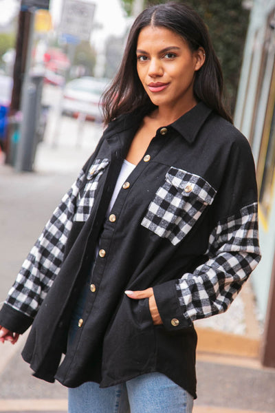 Buffalo Plaid Color Black Button Down Jacket-Authentically Radd Women's Online Boutique in Endwell, New York