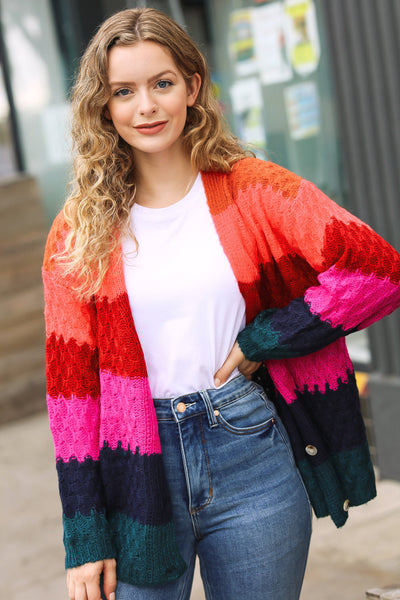 Make Your Day Magenta Honeycomb Knit Button Down Cardigan-Authentically Radd Women's Online Boutique in Endwell, New York