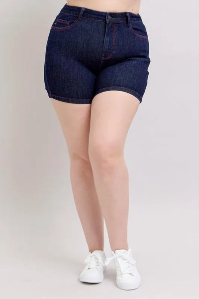 Judy Blue Plus Size HW Heart Shaped Pkts & Red Contrast Thread Denim Shorts-Authentically Radd Women's Online Boutique in Endwell, New York