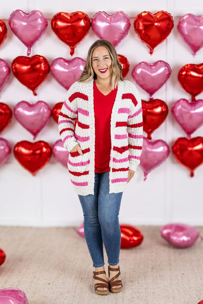 Valentine's Stripe Cardigan-Cardigan-Authentically Radd Women's Online Boutique in Endwell, New York