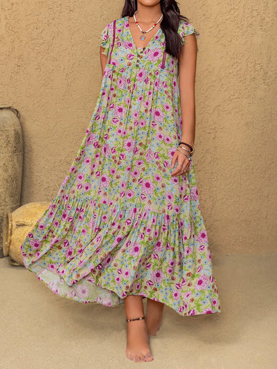 Plus Size Ruffled Printed V-Neck Midi Dress-Authentically Radd Women's Online Boutique in Endwell, New York