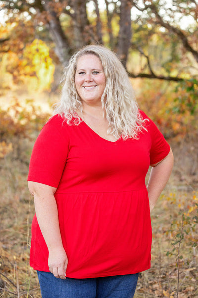 Sarah Ruffle Short Sleeve - Red-Tops-Authentically Radd Women's Online Boutique in Endwell, New York