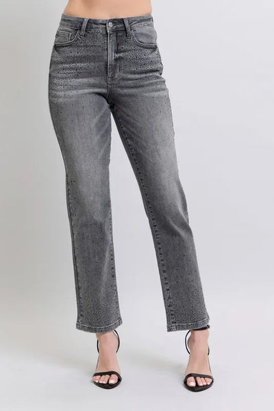 Judy Blue Full Size High Waist Rhinestone Straight Jeans Plus Size-Authentically Radd Women's Online Boutique in Endwell, New York