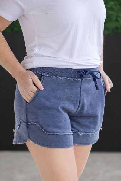French Terry Stevie Shorts - Nautical Navy-bottoms-Authentically Radd Women's Online Boutique in Endwell, New York