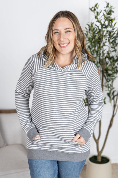 Tatum Textured Pullover Hoodie - Charcoal Stripes-outerwear-Authentically Radd Women's Online Boutique in Endwell, New York