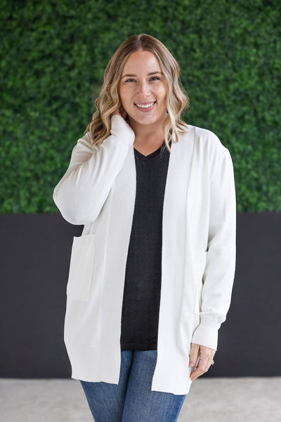 High Pocket Cardigan - White-Cardigan-Authentically Radd Women's Online Boutique in Endwell, New York