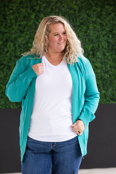 High Pocket Cardigan - Teal-Cardigan-Authentically Radd Women's Online Boutique in Endwell, New York