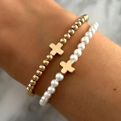 Pearl Cross Bracelet SET-Authentically Radd Women's Online Boutique in Endwell, New York