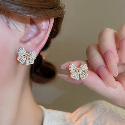 Pearl & Sparkle Bow Studs-Authentically Radd Women's Online Boutique in Endwell, New York