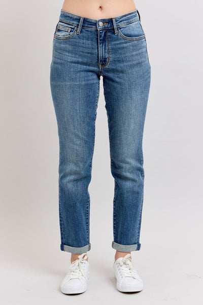 Everyday Cool Cuffed Judy Blue Boyfriend Jean-Denim-Authentically Radd Women's Online Boutique in Endwell, New York