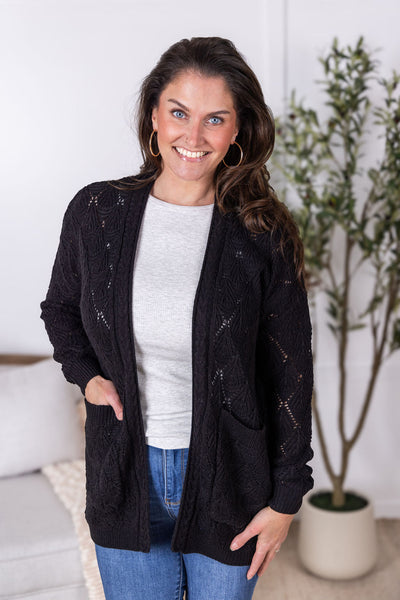Open Knit Cardigan - Black-Cardigan-Authentically Radd Women's Online Boutique in Endwell, New York