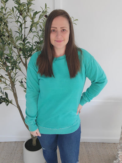 Vintage Wash Pullover - Caribbean Green-clothing-Authentically Radd Women's Online Boutique in Endwell, New York