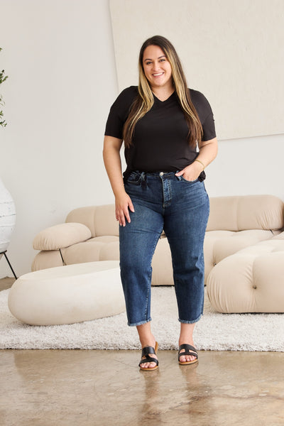 RFM Full Size Tummy Control High Waist Raw Hem Jeans-Authentically Radd Women's Online Boutique in Endwell, New York