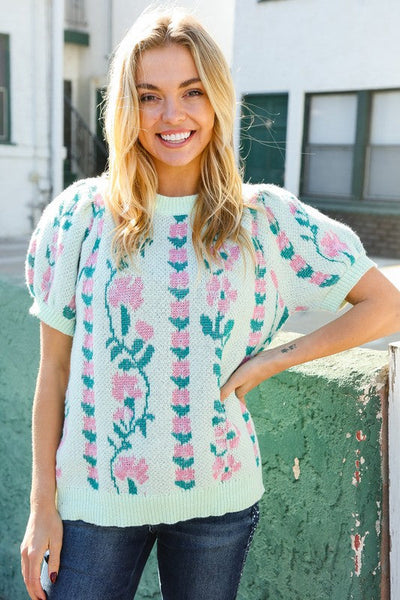 All For Love Mint Bubble Sleeve Sweater Top-Authentically Radd Women's Online Boutique in Endwell, New York