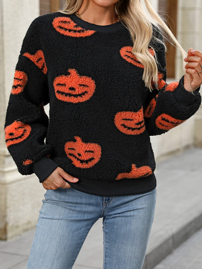 Cozy Halloween Pumpkin Crewneck Sweatshirt-Authentically Radd Women's Online Boutique in Endwell, New York