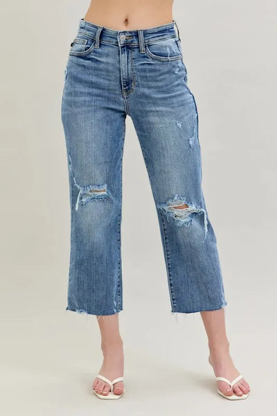 Judy Blue Full Size High Waist Destroy Crop Wide Leg Jeans Plus Size-Authentically Radd Women's Online Boutique in Endwell, New York