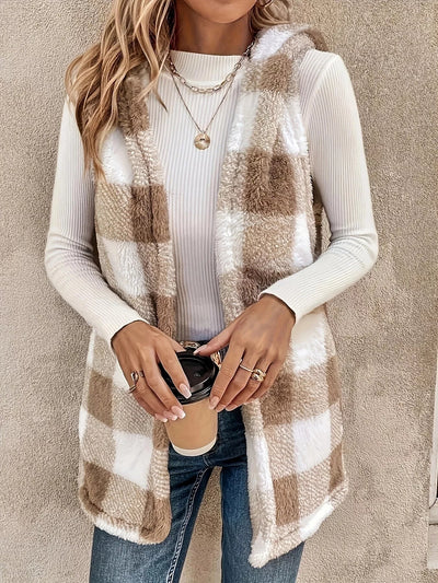 Hooded Plaid Sherpa Vest-Authentically Radd Women's Online Boutique in Endwell, New York