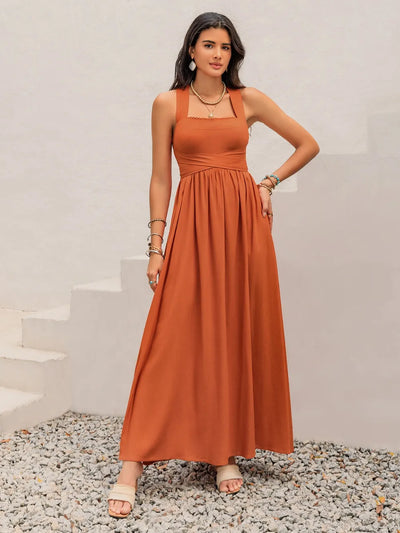 Crisscross Back Smocked Square Neck Maxi Dress-Authentically Radd Women's Online Boutique in Endwell, New York