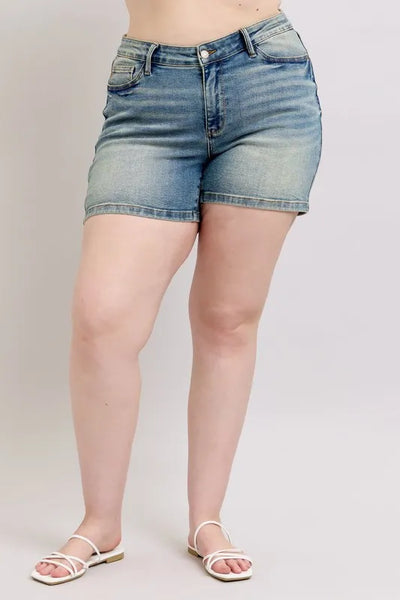 Judy Blue Plus Size V-Front Vintage Wash Shorts-Authentically Radd Women's Online Boutique in Endwell, New York
