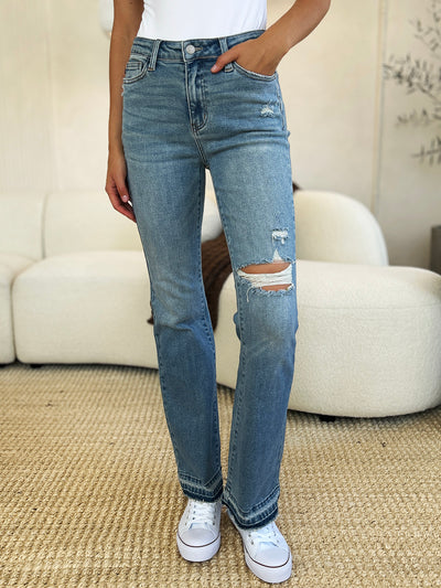 Judy Blue Mid Rise Destroyed Hem Distressed Jeans-Authentically Radd Women's Online Boutique in Endwell, New York