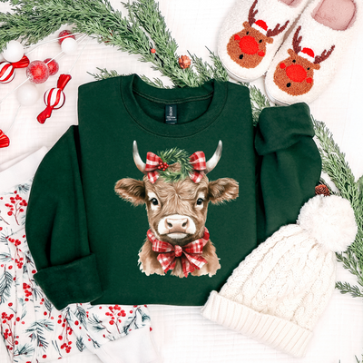 HIghland Cow Christmas Graphic Tee and Sweatshirt-Womens-Authentically Radd Women's Online Boutique in Endwell, New York
