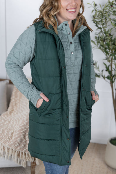 Harlow Long Vest - Hunter Green-clothing-Authentically Radd Women's Online Boutique in Endwell, New York